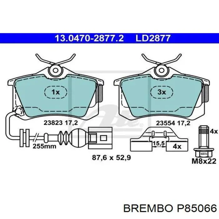 Pastillas de freno traseras P85066 Brembo
