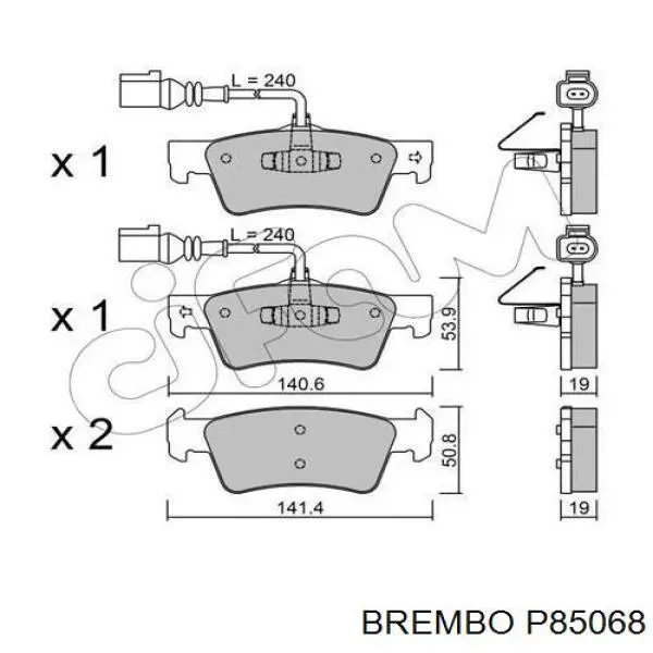Колодки тормозные задние дисковые Brembo P85068