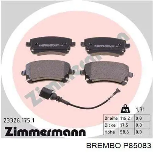 Задние дисковые колодки Brembo P85083