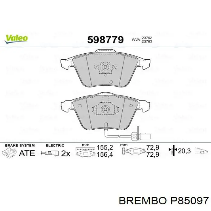 P85097 Brembo Колодки передние
