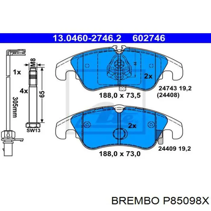 Тормозные колодки Brembo P85098X