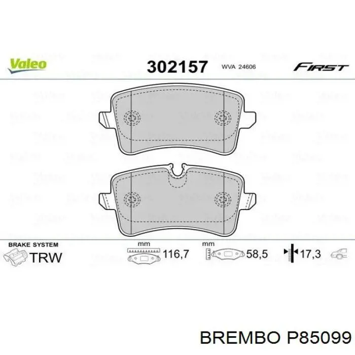 Задние дисковые колодки Brembo P85099