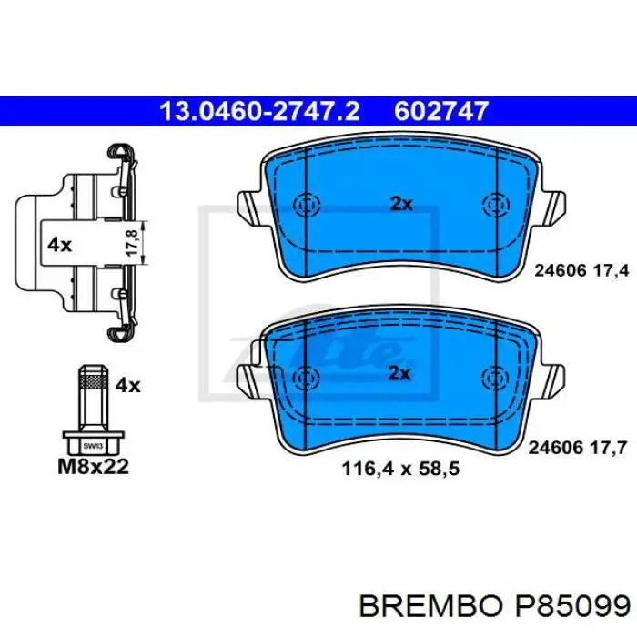 Купить P85099 Brembo Колодки тормозные задние, дисковые