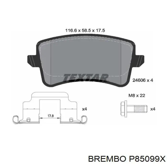 Купить P85099X Brembo Колодки тормозные задние, дисковые