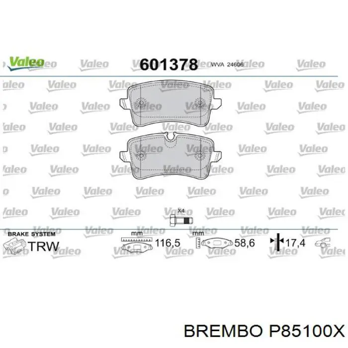 Задние дисковые колодки Brembo P85100X