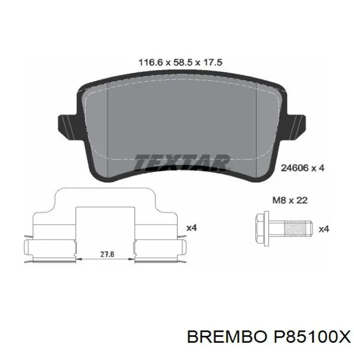 Купить P85100X Brembo Колодки тормозные задние, дисковые
