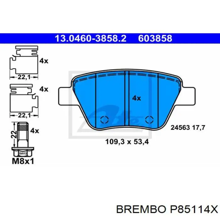 Купить P85114X Brembo Колодки тормозные задние, дисковые