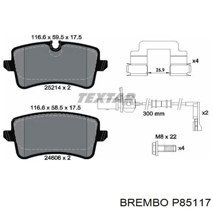 Задние тормозные колодки P85117 Brembo