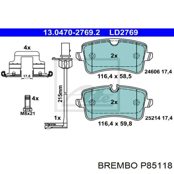 Купить P85118 Brembo Колодки тормозные задние, дисковые
