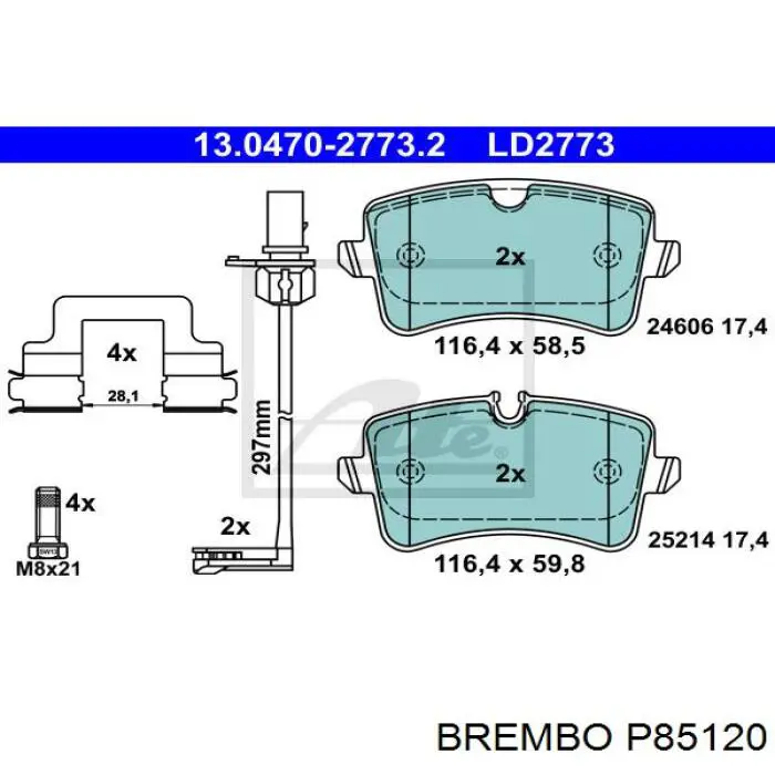 Купить P85120 Brembo Колодки тормозные задние, дисковые