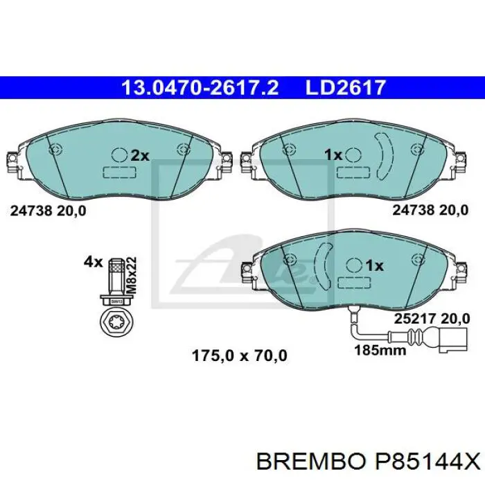 Pastillas de freno delanteras P85144X Brembo