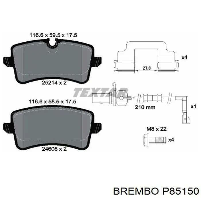 Колодки дисковые  Brembo P85150 цена, от 44.65 USD