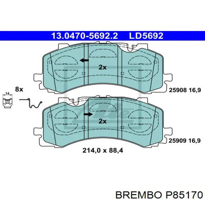 P85170 Brembo sapatas do freio dianteiras de disco