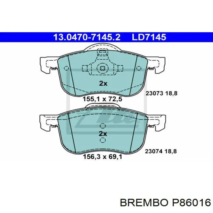 Передние тормозные колодки P86016 Brembo
