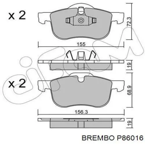 Купить P86016 Brembo Колодки тормозные