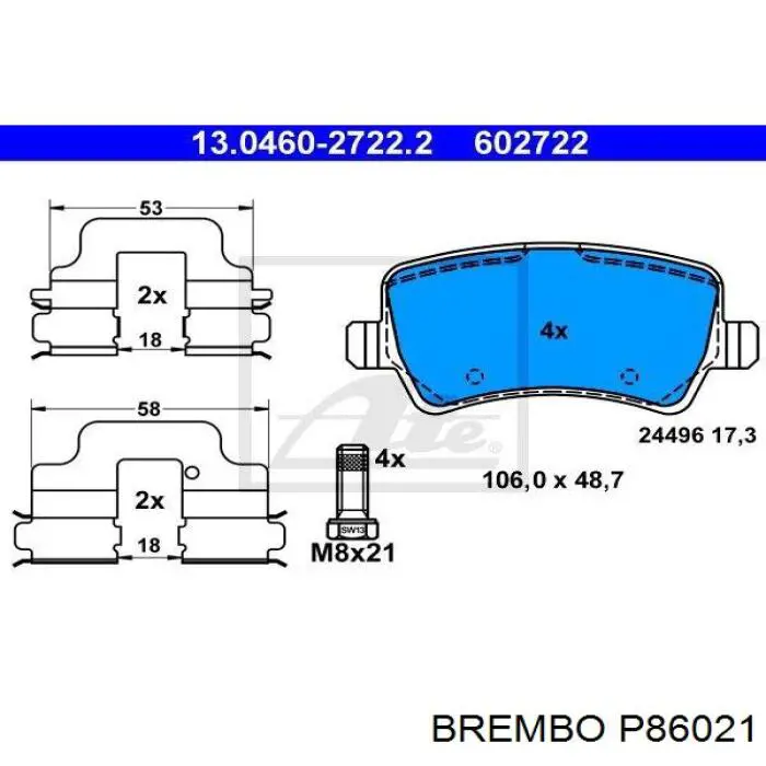 Купить P86021 Brembo Колодки тормозные задние, дисковые