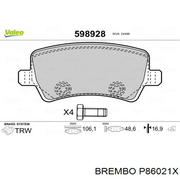 Колодки дисковые  Brembo P86021X цена, от 40.48 USD