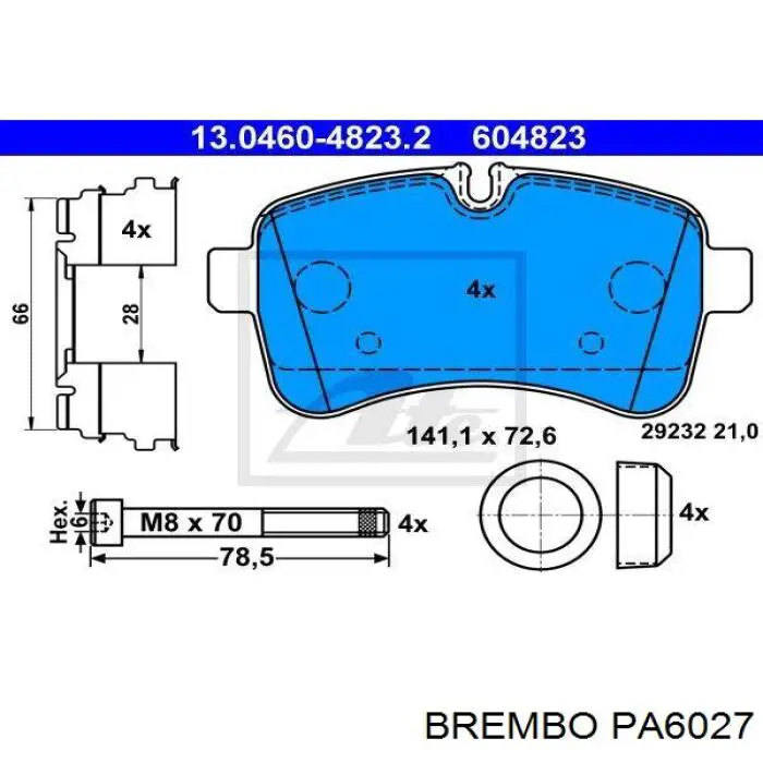 Купить PA6027 Brembo Колодки тормозные задние, дисковые