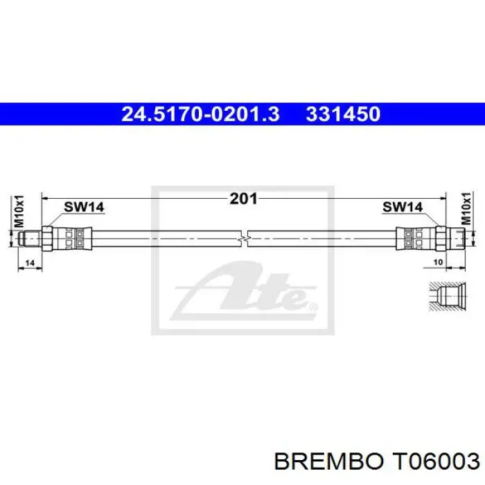 Купить T06003 Brembo Задний тормозной шланг