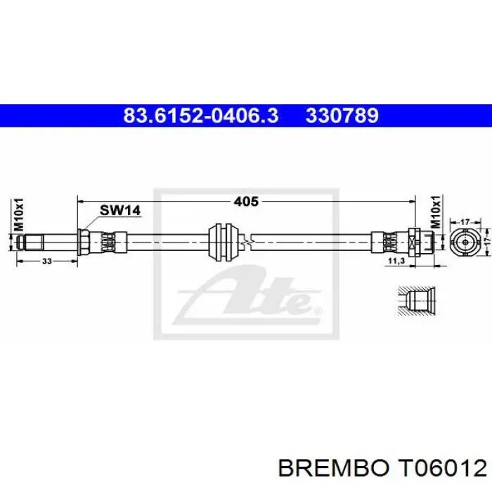 Шланг тормозной передний Brembo T06012 цена, от 7.29 USD