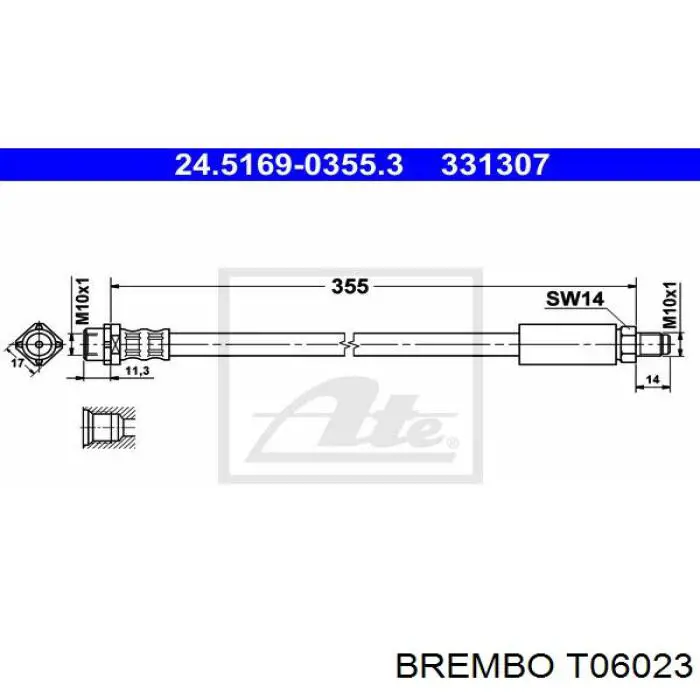 Шланг тормозной передний T06023 Brembo