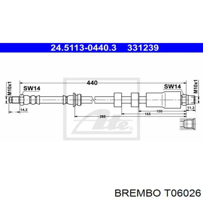 Шланг тормозной передний T06026 Brembo