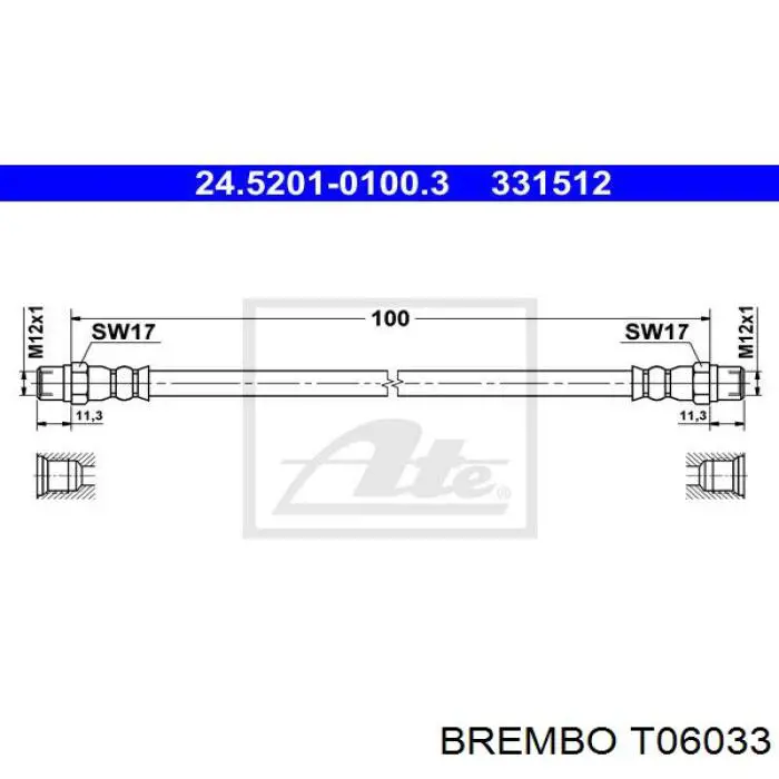 Tubo flexible de frenos delantero izquierdo T06033 Brembo