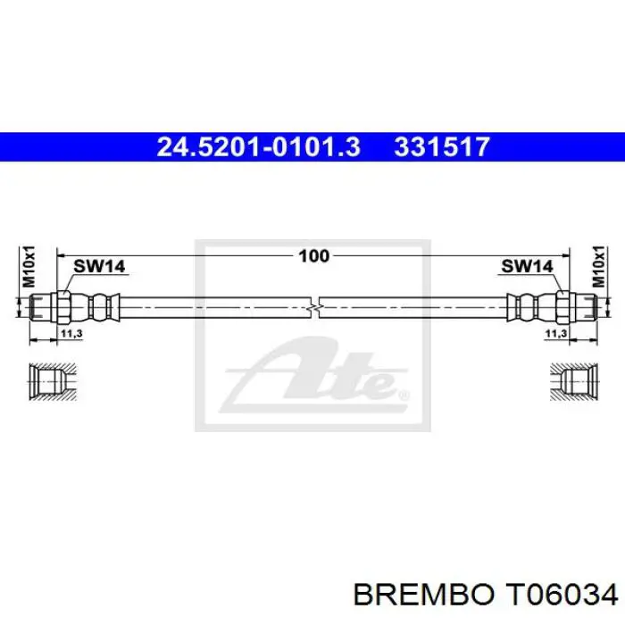 T06034 Brembo Шланг тормозной передний правый