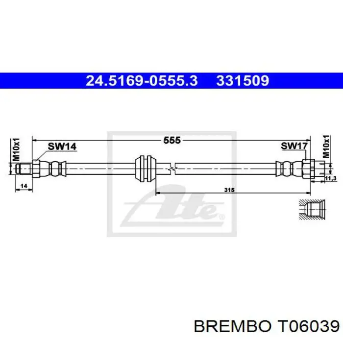 Latiguillo de freno delantero T06039 Brembo