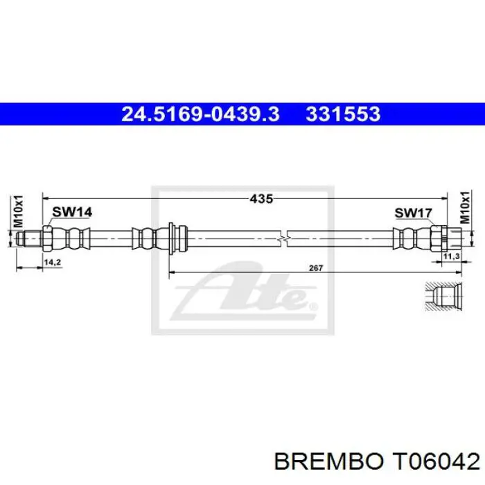 Купить T06042 Brembo Задний тормозной шланг