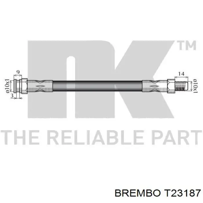 Tubo flexible de frenos trasero T23187 Brembo