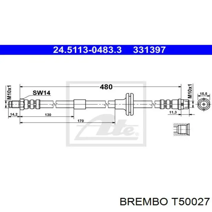 T50027 Brembo Гибкая тормозная трубка передняя
