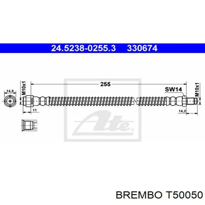 T50050 Brembo шланг тормозной задний