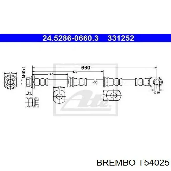 Купить T54025 Brembo Шланг тормозной передний