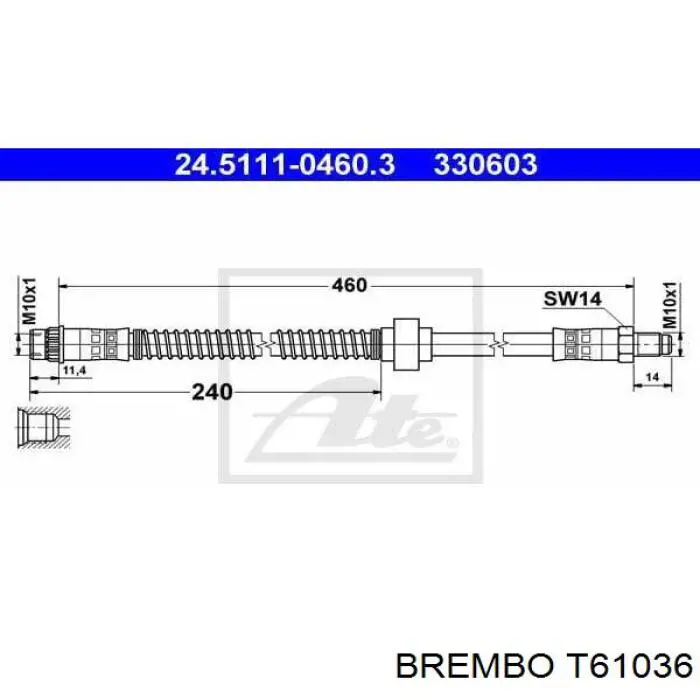 Купить T61036 Brembo Шланг тормозной передний