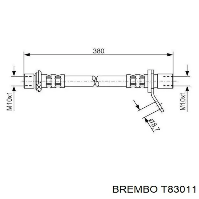 Tubo flexible de frenos trasero izquierdo T83011 Brembo