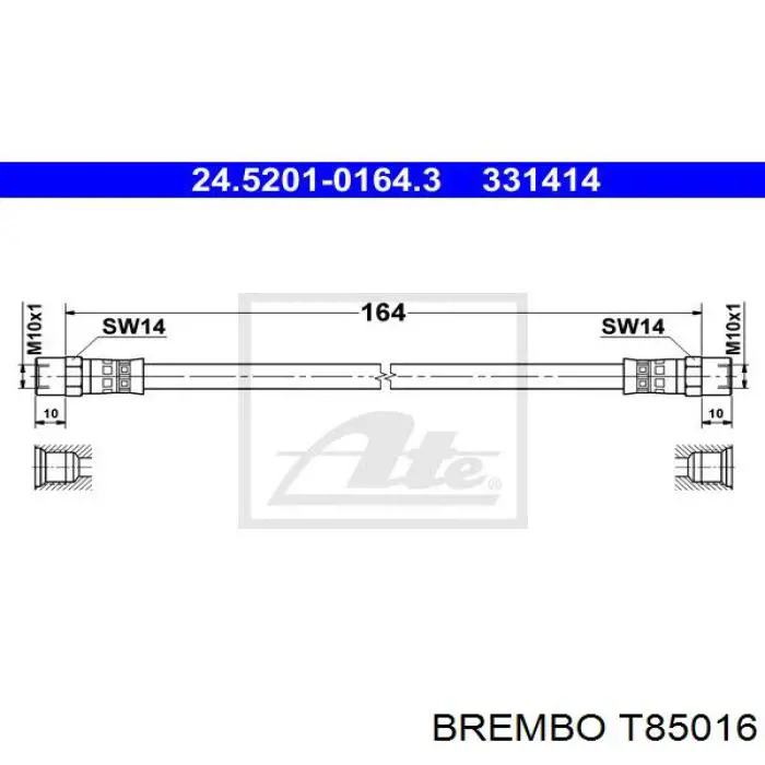 Tubo flexible de frenos trasero T85016 Brembo
