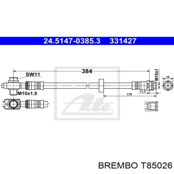 Шланг тормозной передний Brembo T85026 цена, от 5.66 USD
