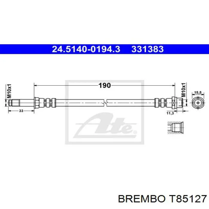 Купить T85127 Brembo Задний тормозной шланг