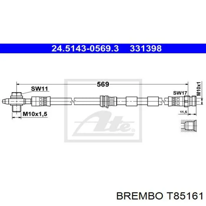 Шланг тормозной передний T85161 Brembo