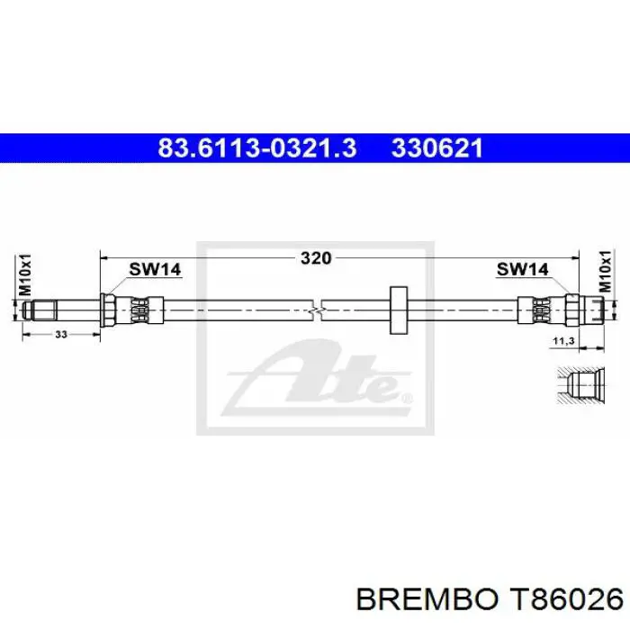 T 86 026 Brembo шланг тормозной передний
