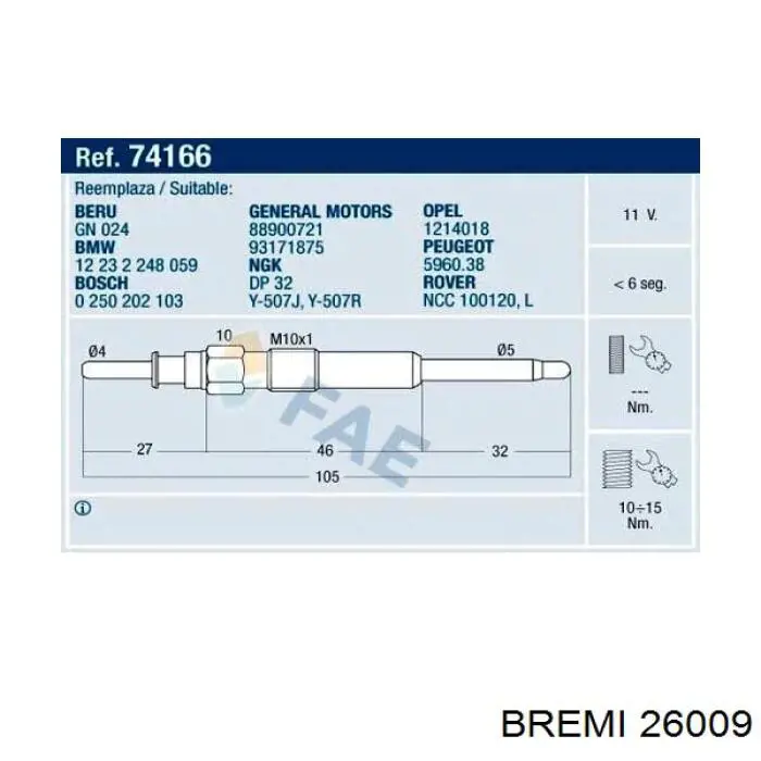 Bujía de incandescencia 26009 Bremi