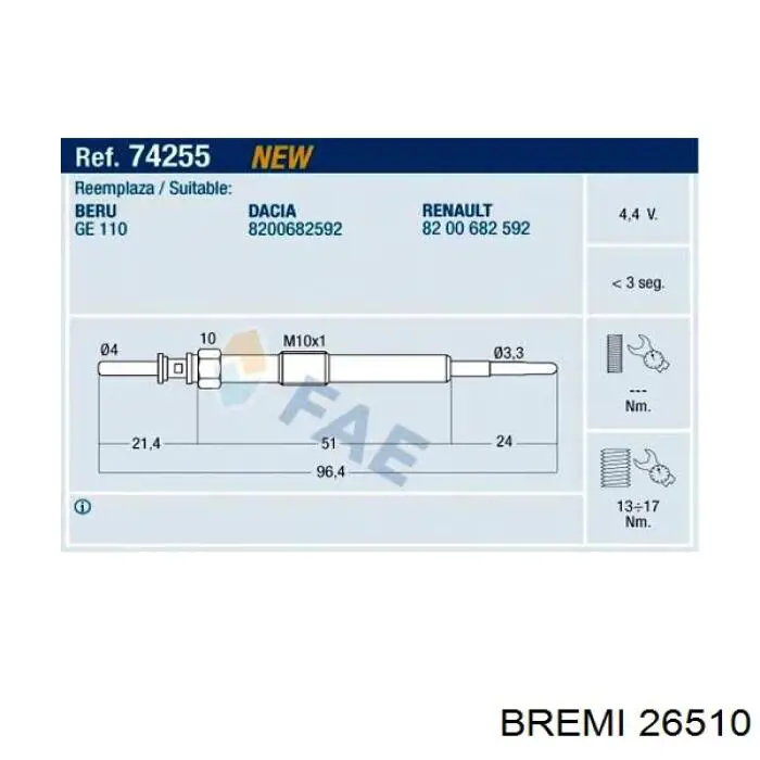 Свечи накала Bremi 26510 цена, от 13.69 USD