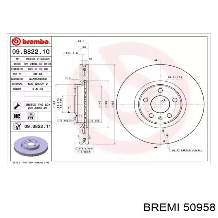 Купить 50958 Bremi Датчик антиблокировочной системы торможения