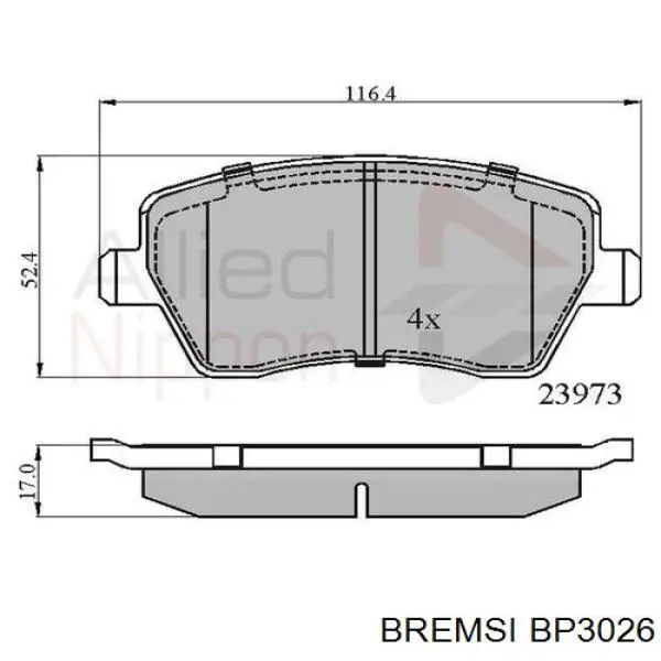 Pastillas de freno delanteras BP3026 Bremsi