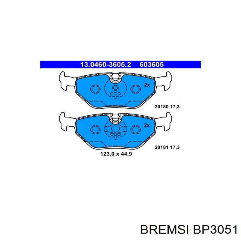 Купить BP3051 Bremsi Колодки тормозные задние, дисковые