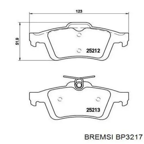 Купить BP3217 Bremsi Колодки тормозные задние, дисковые