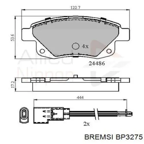 Задние тормозные колодки BP3275 Bremsi
