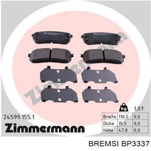 Купить BP3337 Bremsi Колодки тормозные задние, дисковые