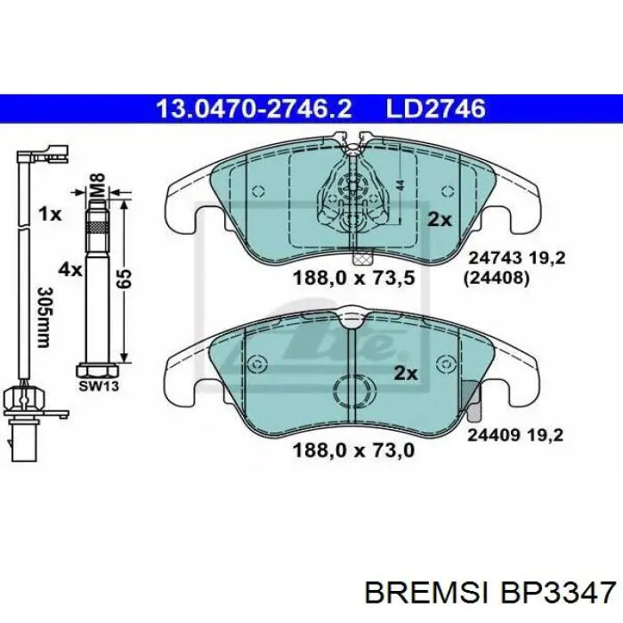 Купить BP3347 Bremsi Колодки тормозные